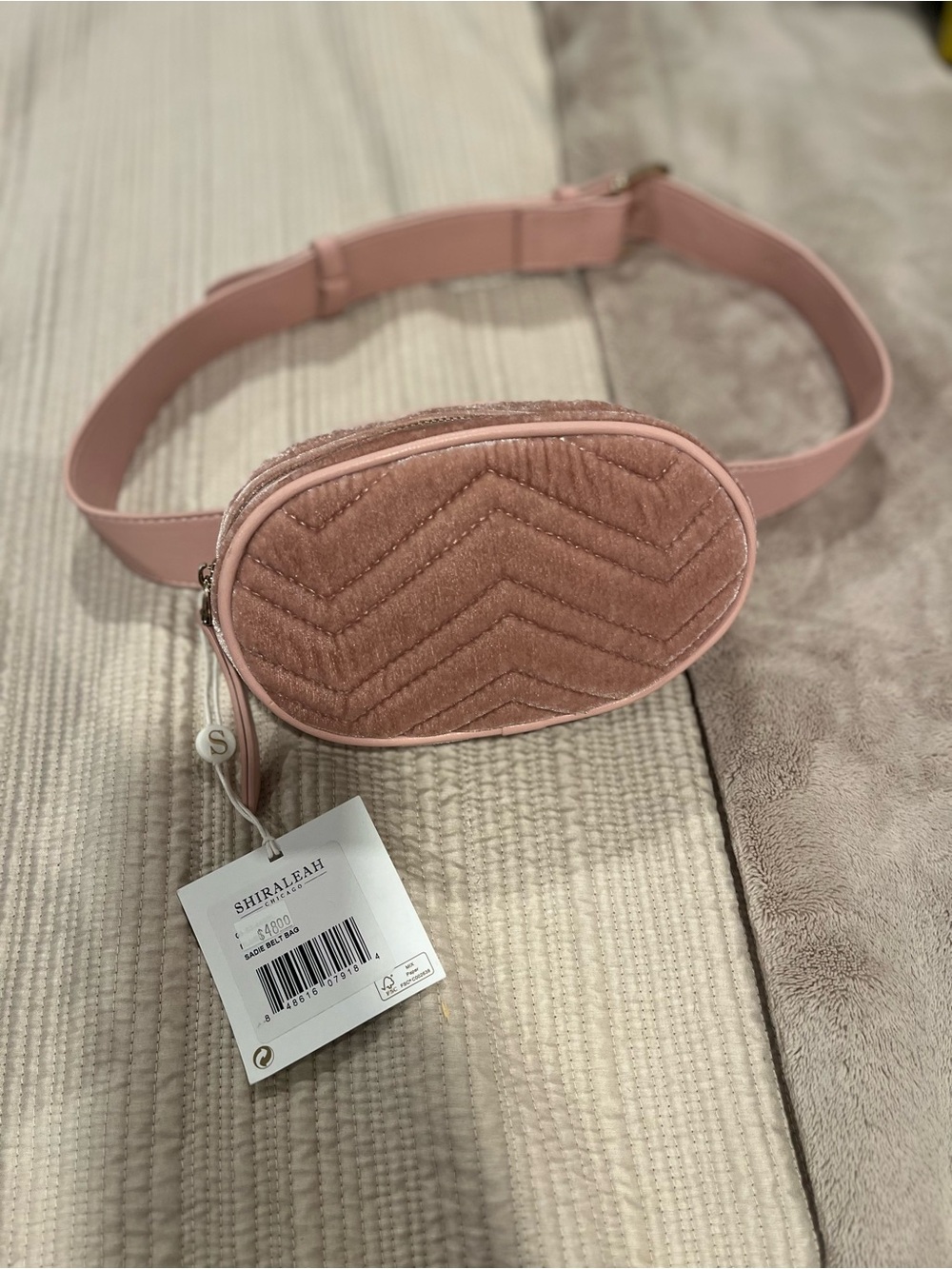Shiraleah Blush Pink Quilted Velvet Belt Bag